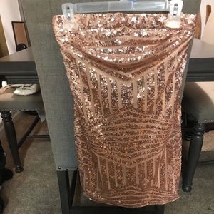 Rose gold strapless sequin mini dress fashion nova